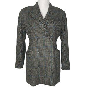 Vintage Escada Wool Blazer Jacket by Margaretha Ley Size 38 Plaid Double Breast